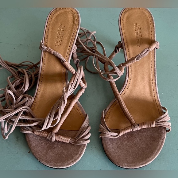 Isabel Marant Arja Brown Leather Lace Up Suede Heels Sandals 37 New $990 - Picture 8 of 16